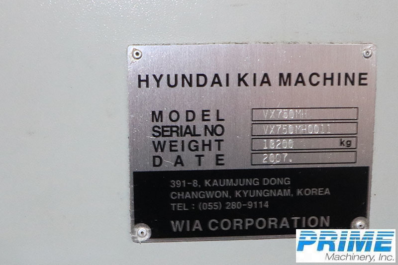 2007 HYUNDAI KIA VX750MH MACHINING CENTERS, VERT., N/C & CNC | Prime Machinery