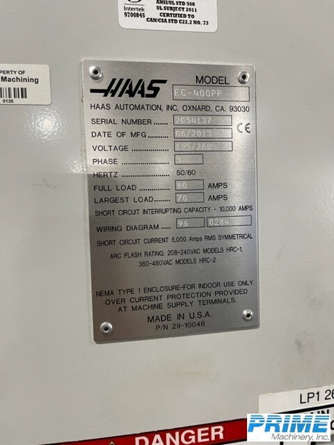 2013 HAAS EC-400PP MACHINING CENTERS,HORIZ,N/C & CNC(Incl.Pallet Changers) | Prime Machinery