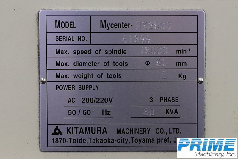 2013 KITAMURA MYCENTER HX250G MACHINING CENTERS,HORIZ,N/C & CNC(Incl.Pallet Changers) | Prime Machinery