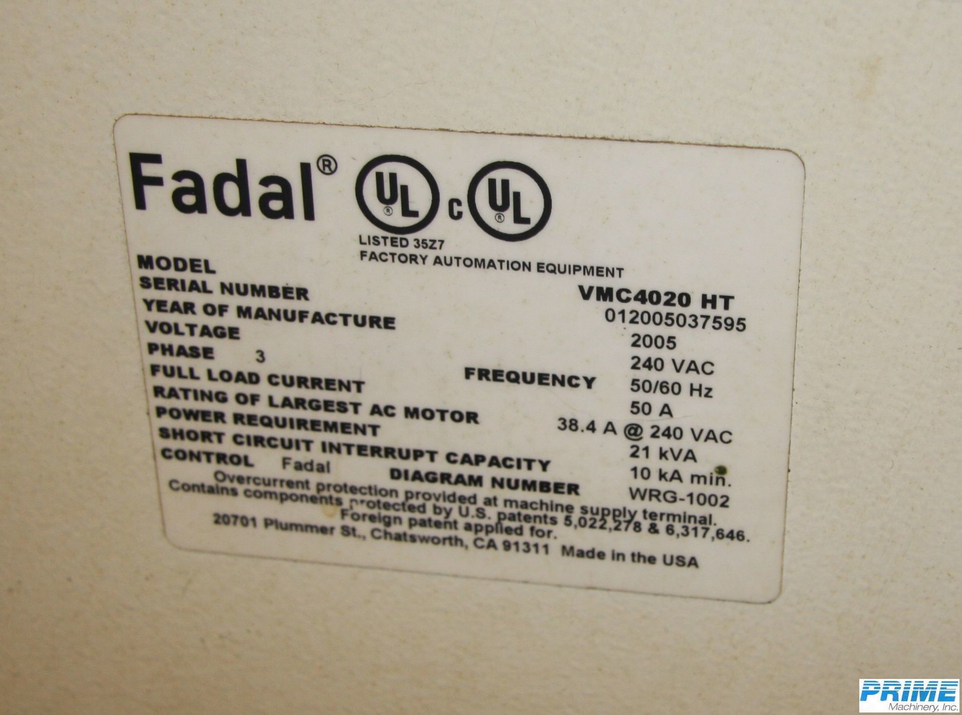 2005 FADAL 4020 HT MACHINING CENTERS, VERT., N/C & CNC | Prime Machinery
