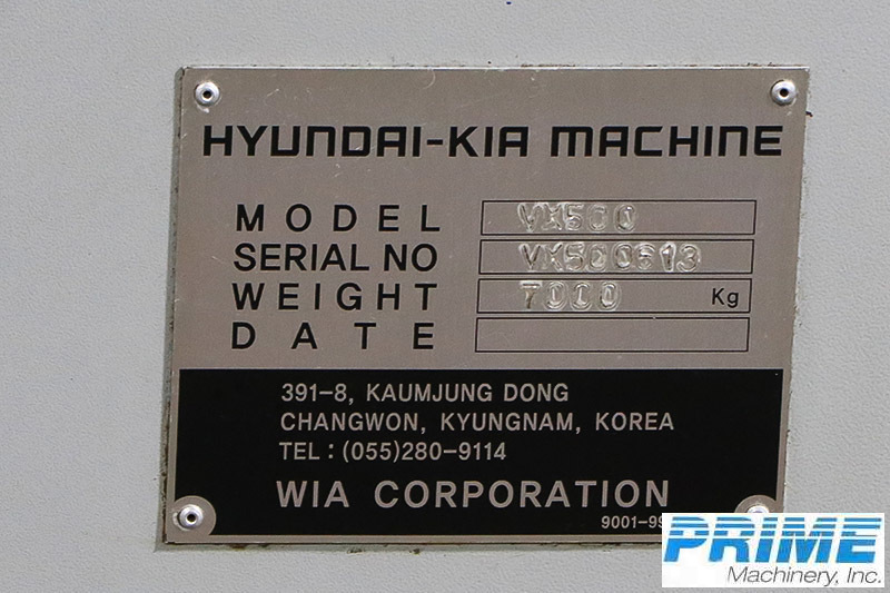 2007 HYUNDAI-KIA VX-500 MACHINING CENTERS, VERT., N/C & CNC | Prime Machinery
