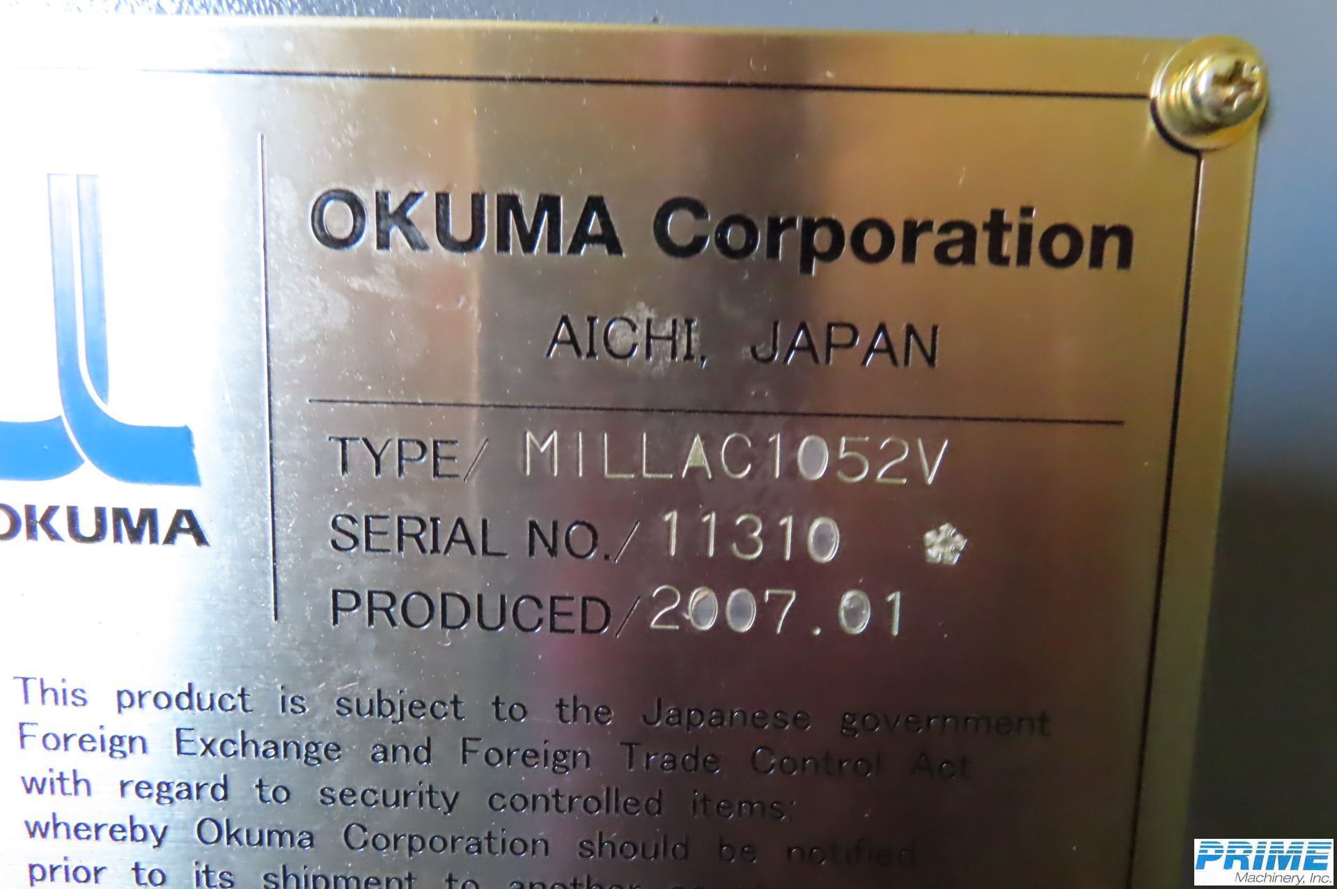 2007 OKUMA MILLAC 1052V MACHINING CENTERS, VERT., N/C & CNC | Prime Machinery