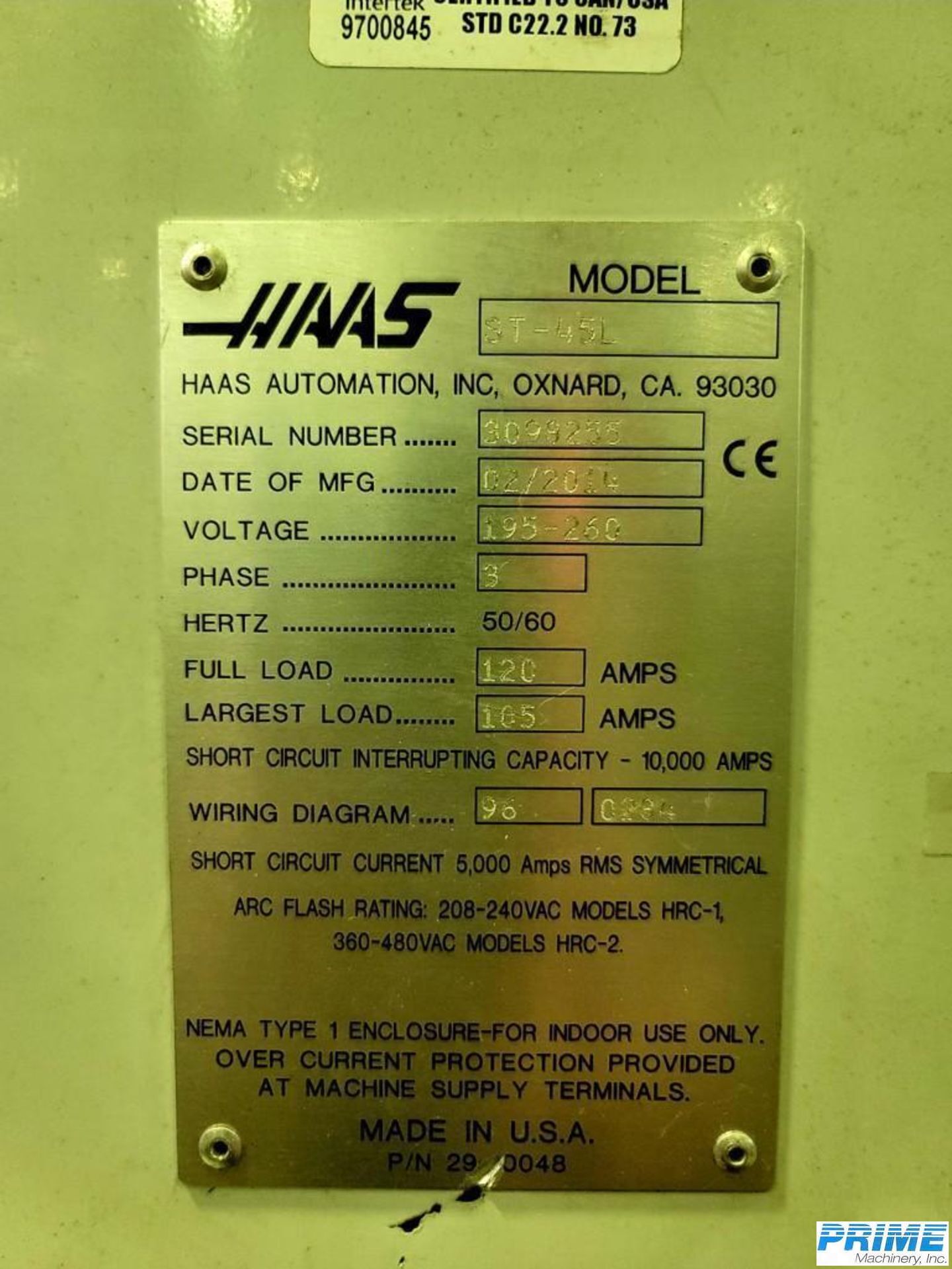 2014 HAAS ST-45L LATHES, UNIVERSAL, N/C & CNC | Prime Machinery