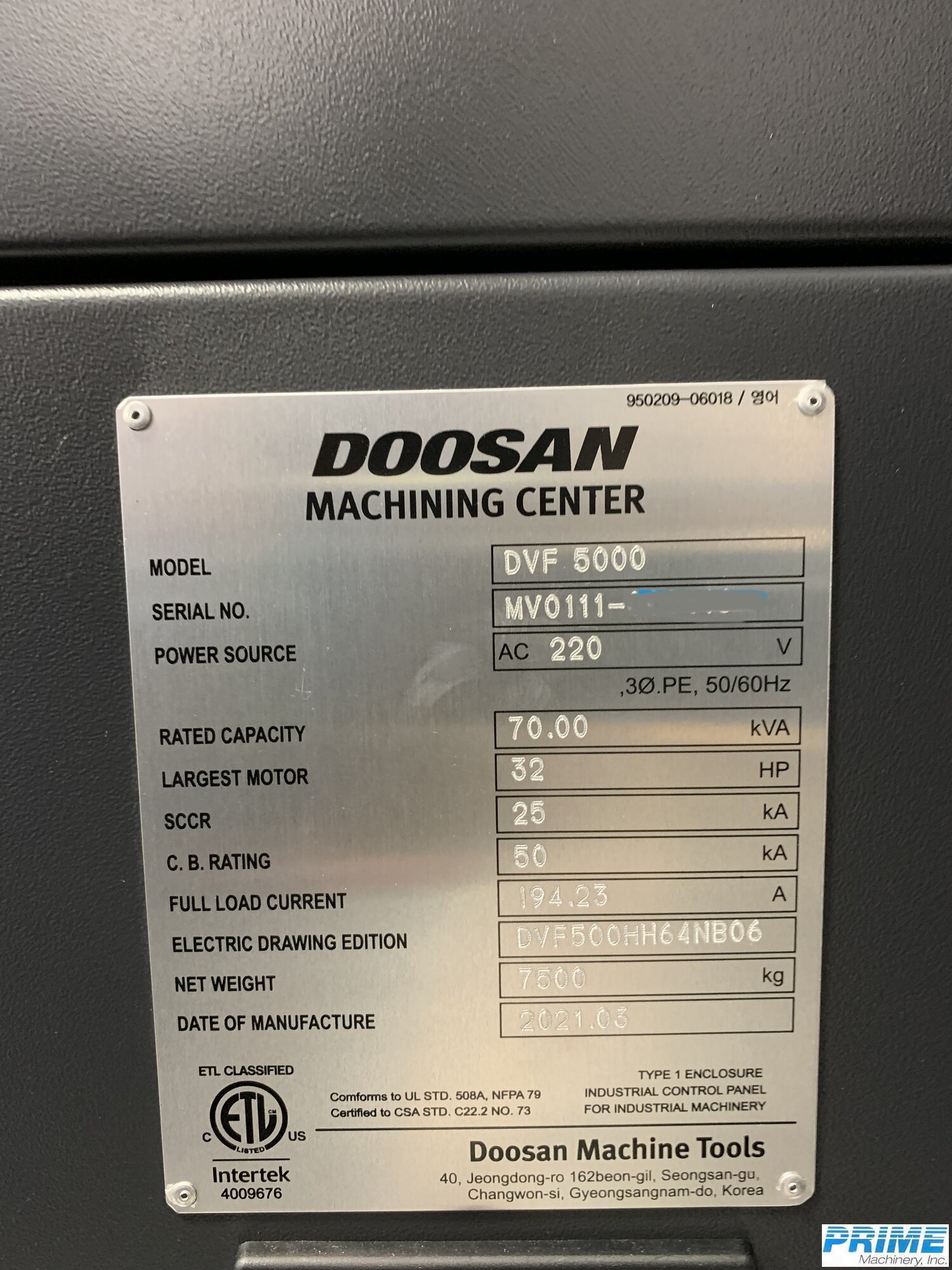2021 DOOSAN DVF 5000 MACHINING CENTERS, VERICAL (5-Axis or More) | Prime Machinery